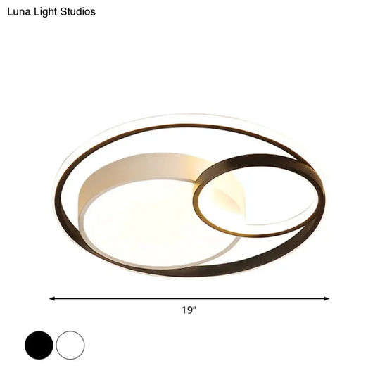 Minimal LED Flush Light - Black/White Circular Ceiling Lighting with Acrylic Shade - 16"/19"/23.5" Dia