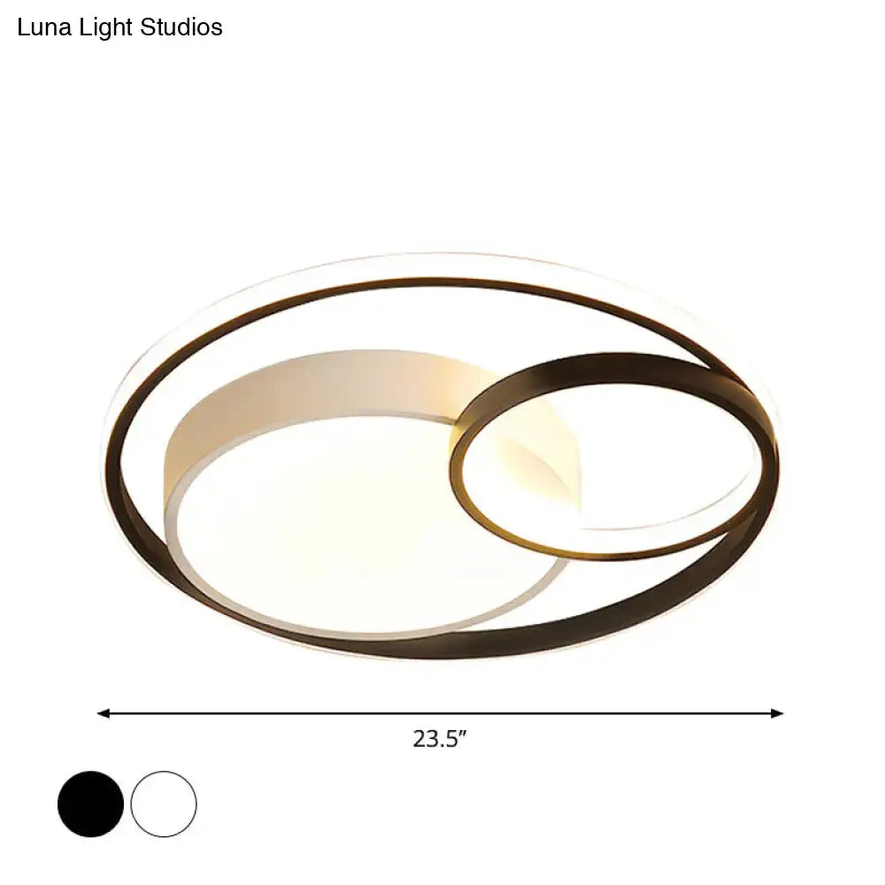 Minimal LED Flush Light - Black/White Circular Ceiling Lighting with Acrylic Shade - 16"/19"/23.5" Dia