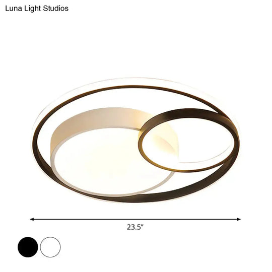 Minimal LED Flush Light - Black/White Circular Ceiling Lighting with Acrylic Shade - 16"/19"/23.5" Dia