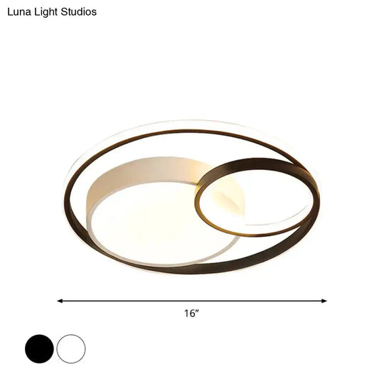 Minimal LED Flush Light - Black/White Circular Ceiling Lighting with Acrylic Shade - 16"/19"/23.5" Dia
