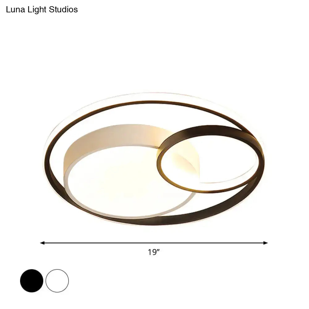 Minimal LED Flush Light - Black/White Circular Ceiling Lighting with Acrylic Shade - 16"/19"/23.5" Dia