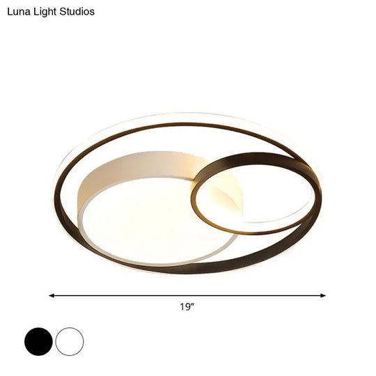 Minimal LED Flush Light - Black/White Circular Ceiling Lighting with Acrylic Shade - 16"/19"/23.5" Dia