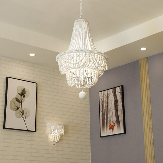 White Wood Jar Empire Chandelier with 8 Bulbs: Modern, Hanging Ceiling Light