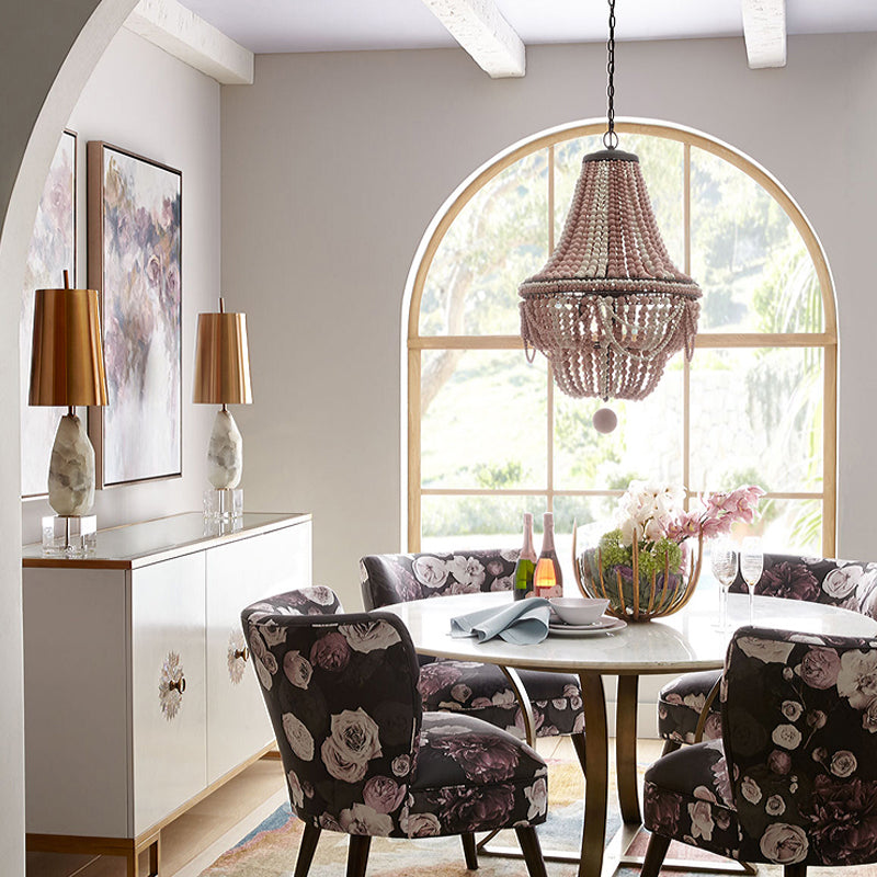 Nordic Wood Laser Cut Empire Chandelier - Pink/Blue, 8 Heads Pendant Light Fixture with Spherical Drop