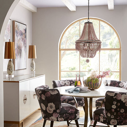 Nordic Wood Laser Cut Empire Chandelier - Pink/Blue, 8 Heads Pendant Light Fixture with Spherical Drop