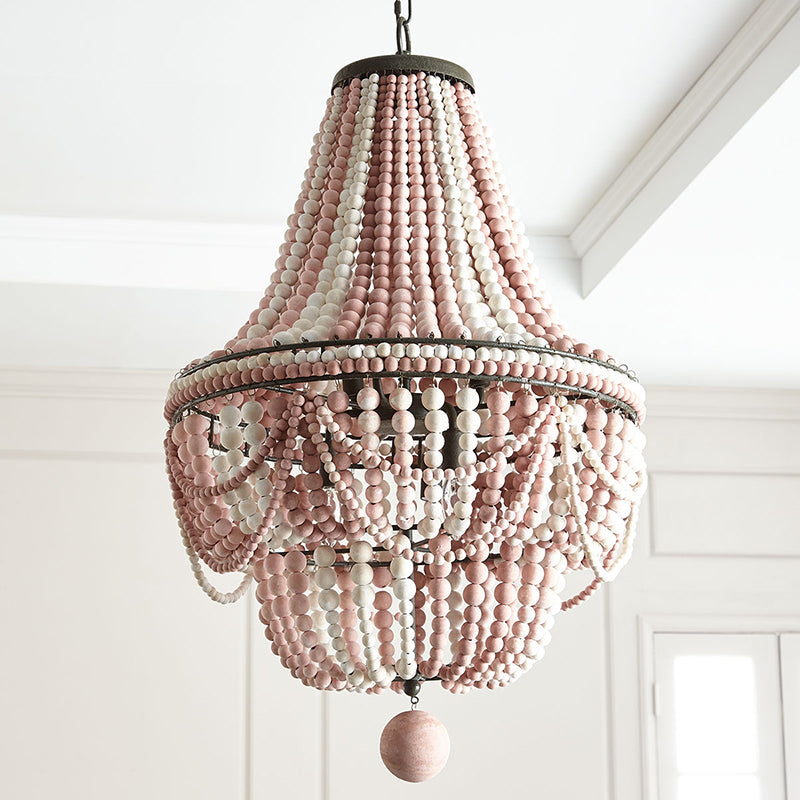 Nordic Wood Laser Cut Empire Chandelier - Pink/Blue, 8 Heads Pendant Light Fixture with Spherical Drop