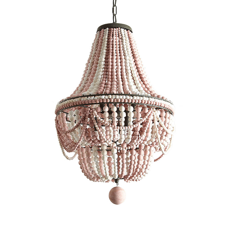 Nordic Wood Laser Cut Empire Chandelier - Pink/Blue, 8 Heads Pendant Light Fixture with Spherical Drop