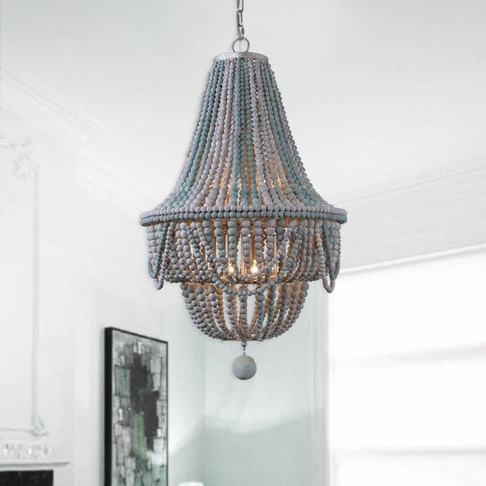 Nordic Wood Laser Cut Empire Chandelier - Pink/Blue, 8 Heads Pendant Light Fixture with Spherical Drop