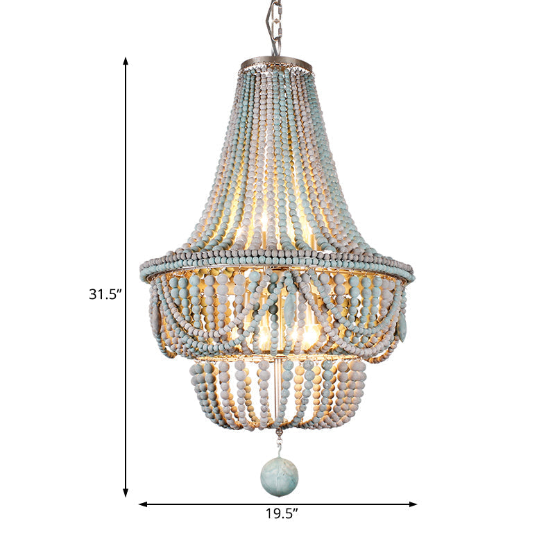 Nordic Wood Laser Cut Empire Chandelier - Pink/Blue, 8 Heads Pendant Light Fixture with Spherical Drop