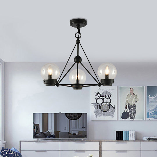 Modern Black Triangle Design Chandelier Pendant with Clear Frosted Glass - 3 Lights - Living Room Ceiling Light