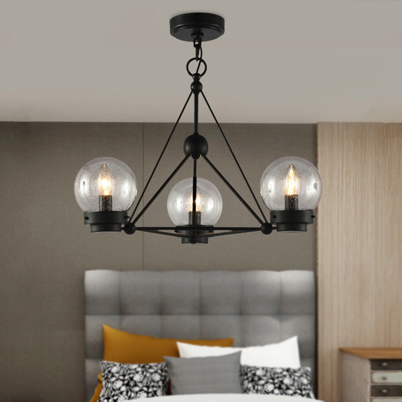 Modern Black Triangle Design Chandelier Pendant with Clear Frosted Glass - 3 Lights - Living Room Ceiling Light