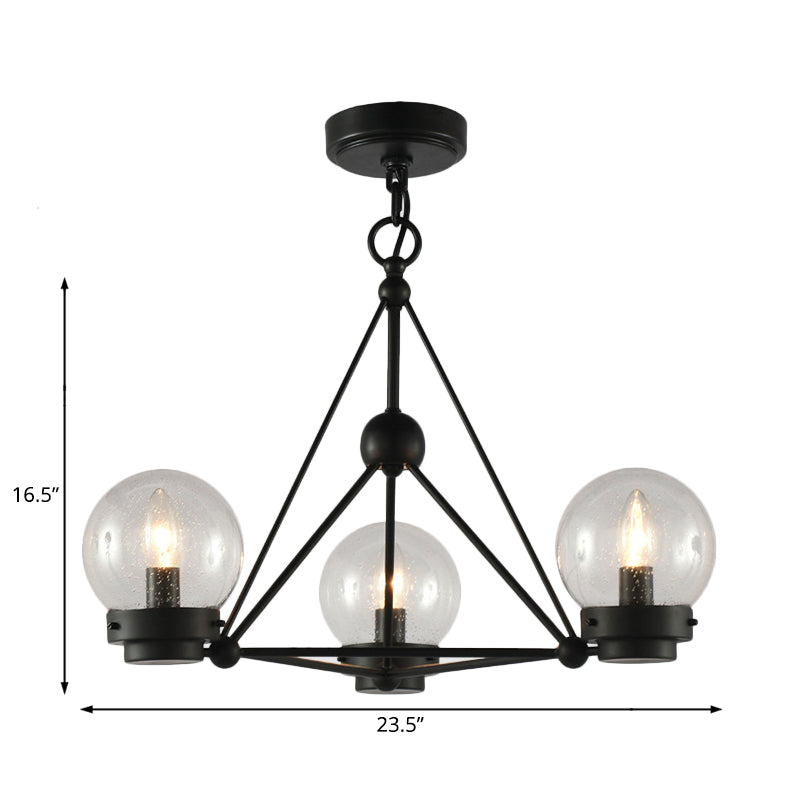 Modern Black Triangle Design Chandelier Pendant with Clear Frosted Glass - 3 Lights - Living Room Ceiling Light