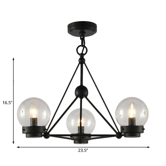 Modern Black Triangle Design Chandelier Pendant with Clear Frosted Glass - 3 Lights - Living Room Ceiling Light