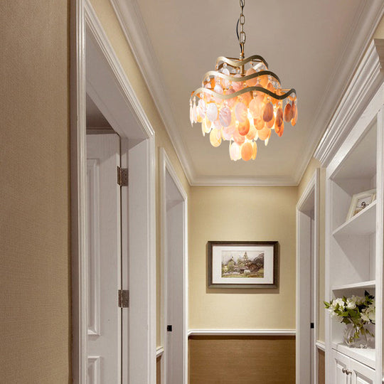 Modern 4-Head Beige Shell Ceiling Pendant Light for Living Room