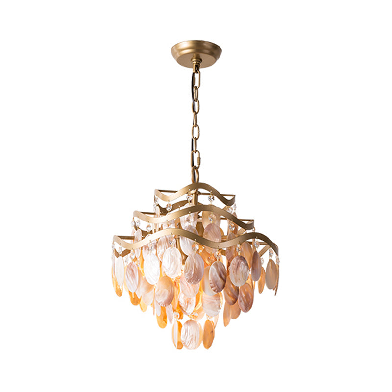 Modern 4-Head Beige Shell Ceiling Pendant Light for Living Room