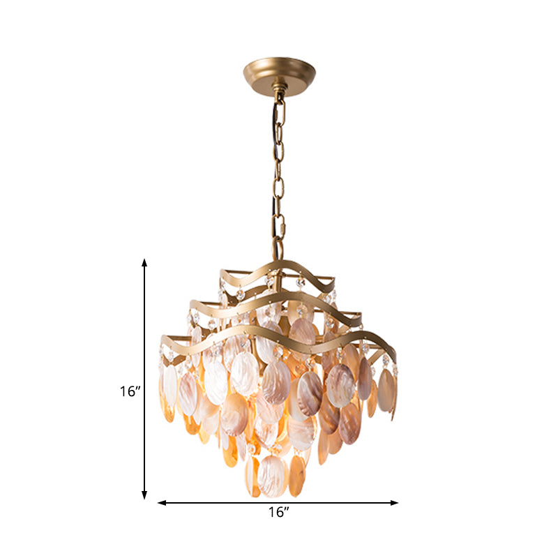 Modern 4-Head Beige Shell Ceiling Pendant Light for Living Room