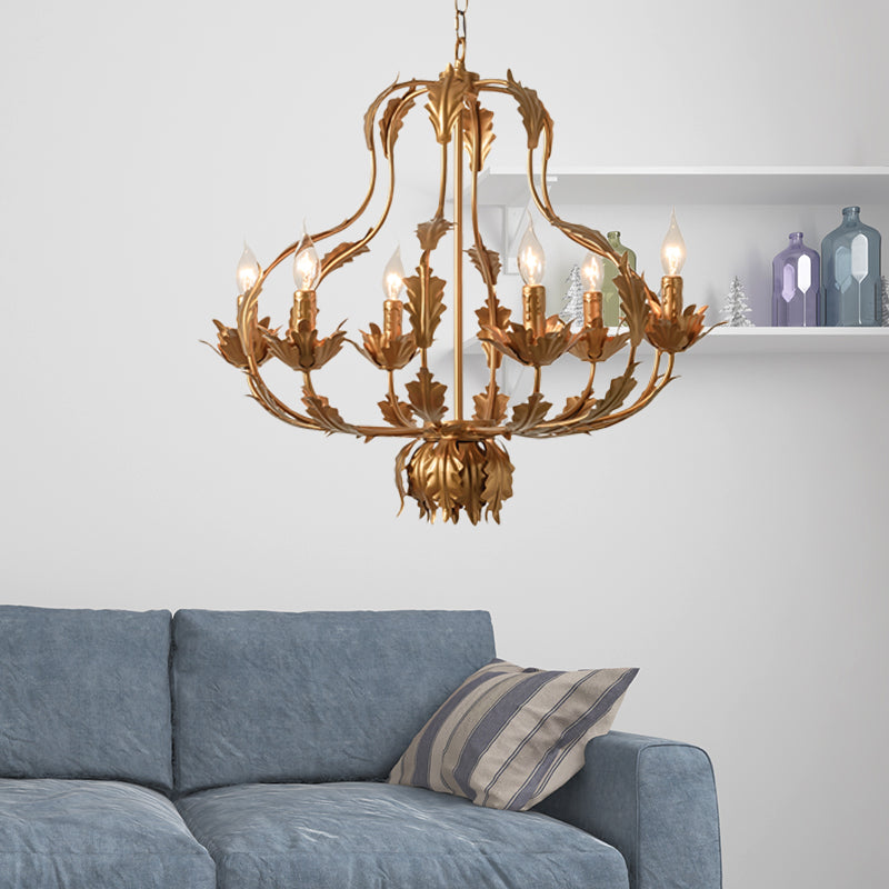 Rustic Brass Gourd Chandelier with 6 Bulbs - Perfect for Dining Room