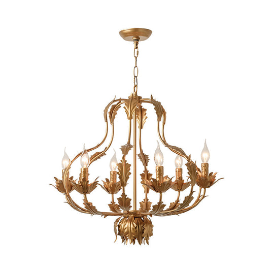 Rustic Brass Gourd Chandelier with 6 Bulbs - Perfect for Dining Room
