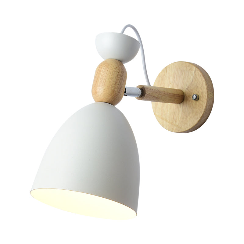 Kids Bedroom Wall Lamp with Swivel Shade - Metal Finish, 1-Bulb Macaron Reading Light with Wood Deco