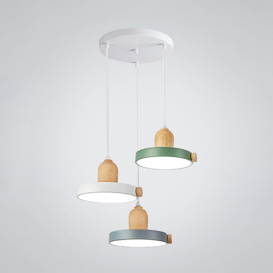 Nordic Pot Lid LED Pendant Lamp: Acrylic 3-Head Ceiling Light for Dining Room in White/Wood