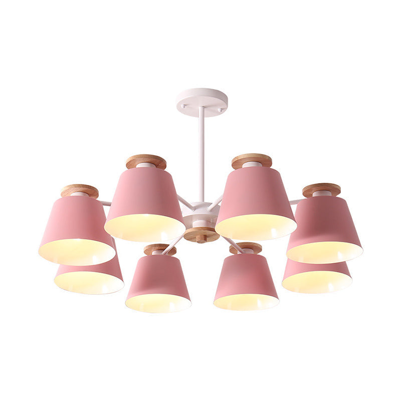 Metallic Macaron Trifle Chandelier: Elegant Cup Shaped Pendant Light for Dining Room Ceiling with Wood Deco