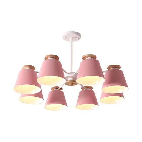 Metallic Macaron Trifle Chandelier: Elegant Cup Shaped Pendant Light for Dining Room Ceiling with Wood Deco