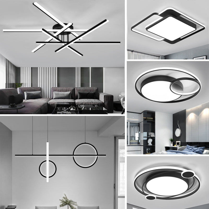 Modern Line Art LED Ceiling Lamp in Black, Perfect for Living Rooms