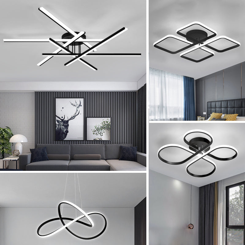 Modern Line Art LED Ceiling Lamp in Black, Perfect for Living Rooms