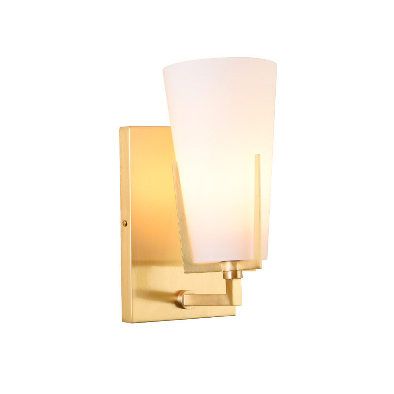 Retro Brass Wall Lamp with Frosted Glass, Conical Sconce Light for Bedroom