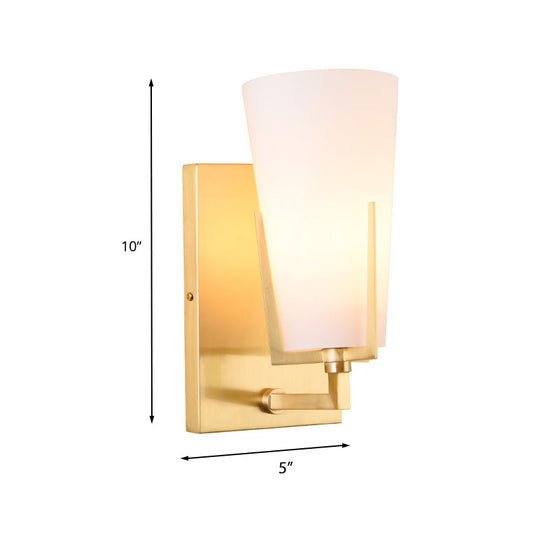 Retro Brass Wall Lamp with Frosted Glass, Conical Sconce Light for Bedroom