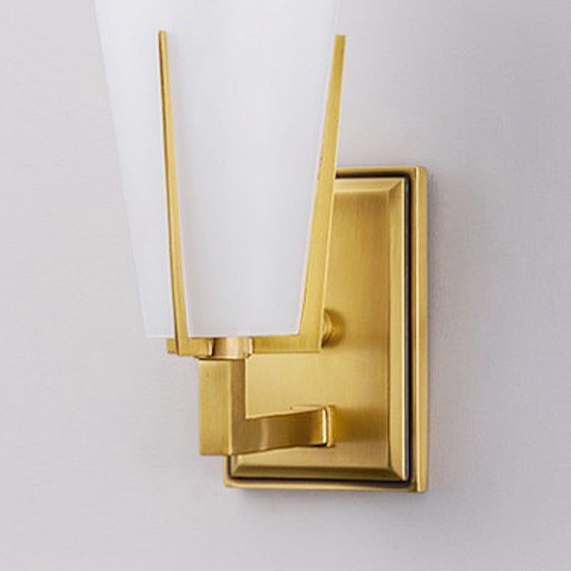 Retro Brass Wall Lamp with Frosted Glass, Conical Sconce Light for Bedroom
