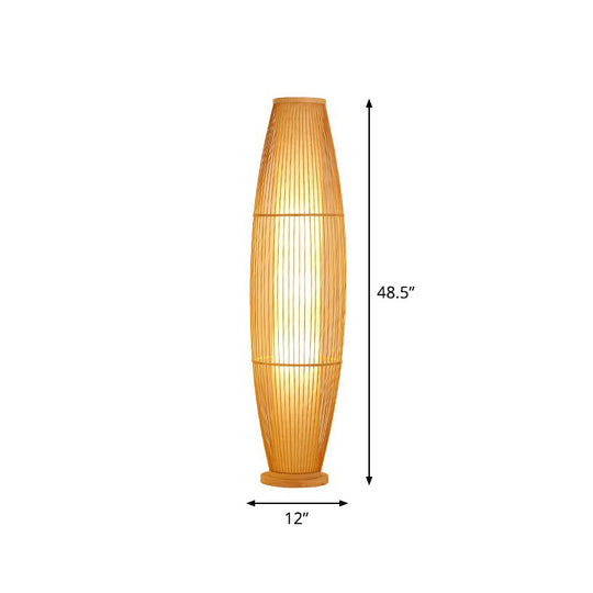 Modern Wood Floor Lamp with Oval Bamboo Cage Shade - 1-Head Living Room Light
