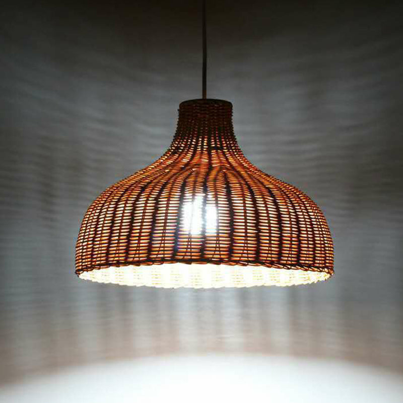 1-Light Bamboo Onion Shaped Hanging Lamp - Asian Style Pendant Fixture for Living Room