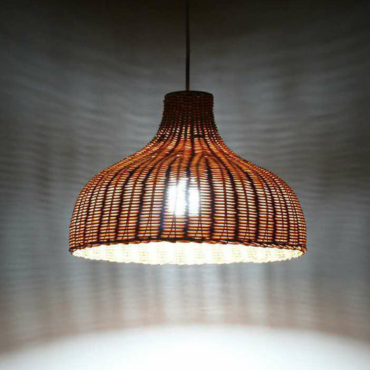 1-Light Bamboo Onion Shaped Hanging Lamp - Asian Style Pendant Fixture for Living Room