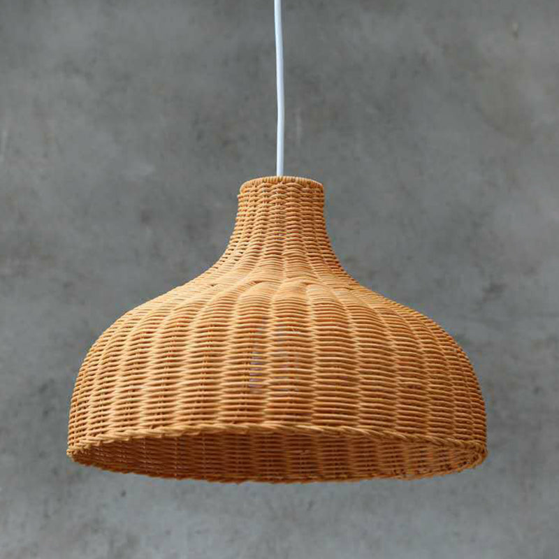 1-Light Bamboo Onion Shaped Hanging Lamp - Asian Style Pendant Fixture for Living Room