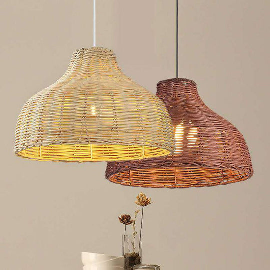 1-Light Bamboo Onion Shaped Hanging Lamp - Asian Style Pendant Fixture for Living Room