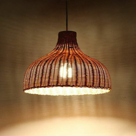 1-Light Bamboo Onion Shaped Hanging Lamp - Asian Style Pendant Fixture for Living Room