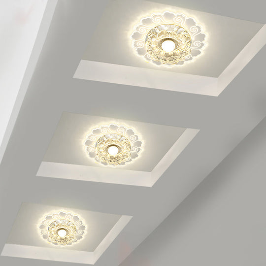 Flower Shape Crystal Flush Mount Ceiling Light Fixture with LED, Modern Aisle Lighting