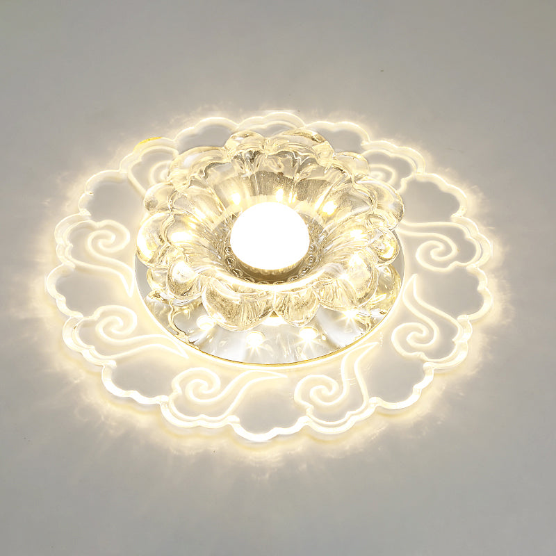 Flower Shape Crystal Flush Mount Ceiling Light Fixture with LED, Modern Aisle Lighting