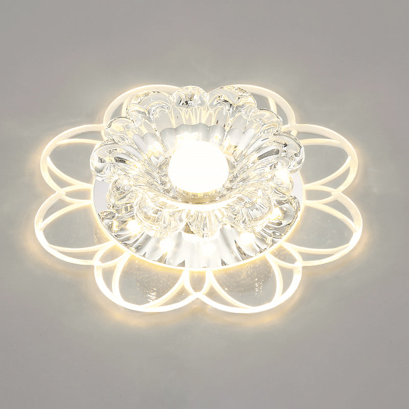 Flower Shape Crystal Flush Mount Ceiling Light Fixture with LED, Modern Aisle Lighting