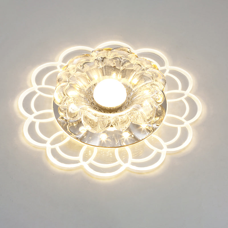Flower Shape Crystal Flush Mount Ceiling Light Fixture with LED, Modern Aisle Lighting