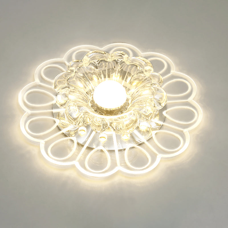 Flower Shape Crystal Flush Mount Ceiling Light Fixture with LED, Modern Aisle Lighting