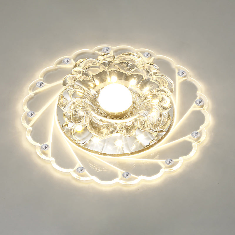 Flower Shape Crystal Flush Mount Ceiling Light Fixture with LED, Modern Aisle Lighting