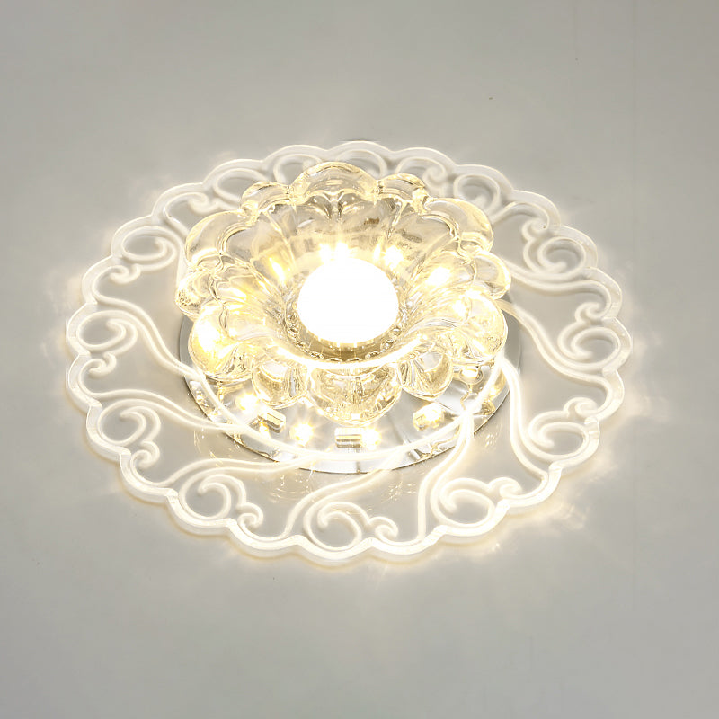 Flower Shape Crystal Flush Mount Ceiling Light Fixture with LED, Modern Aisle Lighting