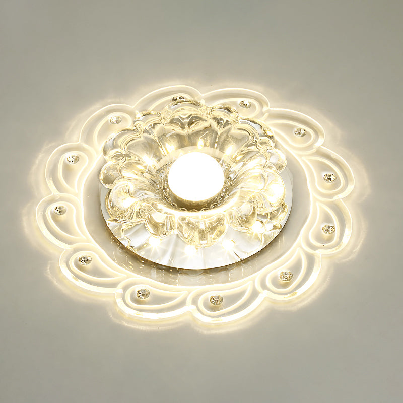 Flower Shape Crystal Flush Mount Ceiling Light Fixture with LED, Modern Aisle Lighting