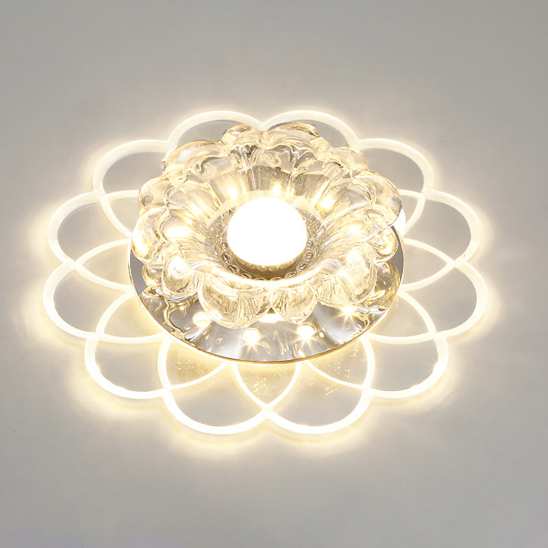 Flower Shape Crystal Flush Mount Ceiling Light Fixture with LED, Modern Aisle Lighting