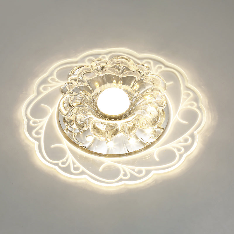 Flower Shape Crystal Flush Mount Ceiling Light Fixture with LED, Modern Aisle Lighting