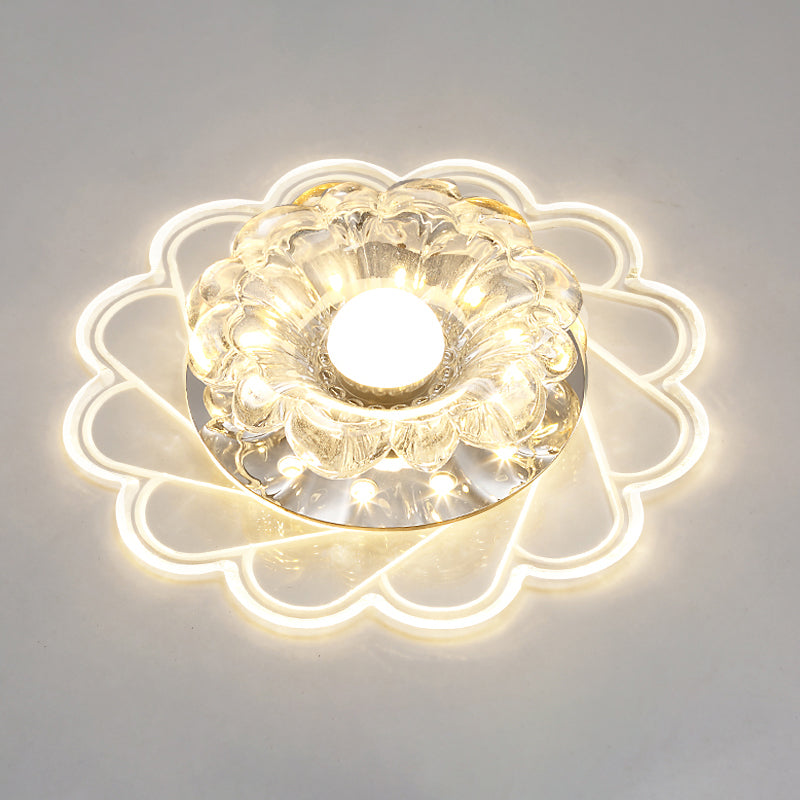 Flower Shape Crystal Flush Mount Ceiling Light Fixture with LED, Modern Aisle Lighting