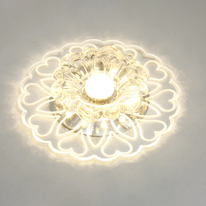 Flower Shape Crystal Flush Mount Ceiling Light Fixture with LED, Modern Aisle Lighting
