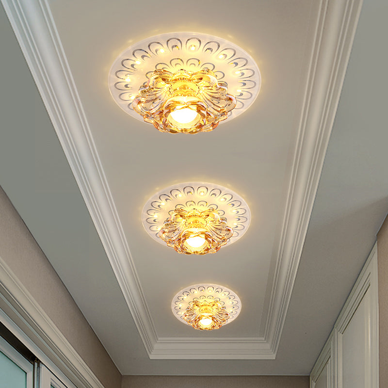 Modern Tan Crystal Flower LED Ceiling Light Fixture - White Flush Mount